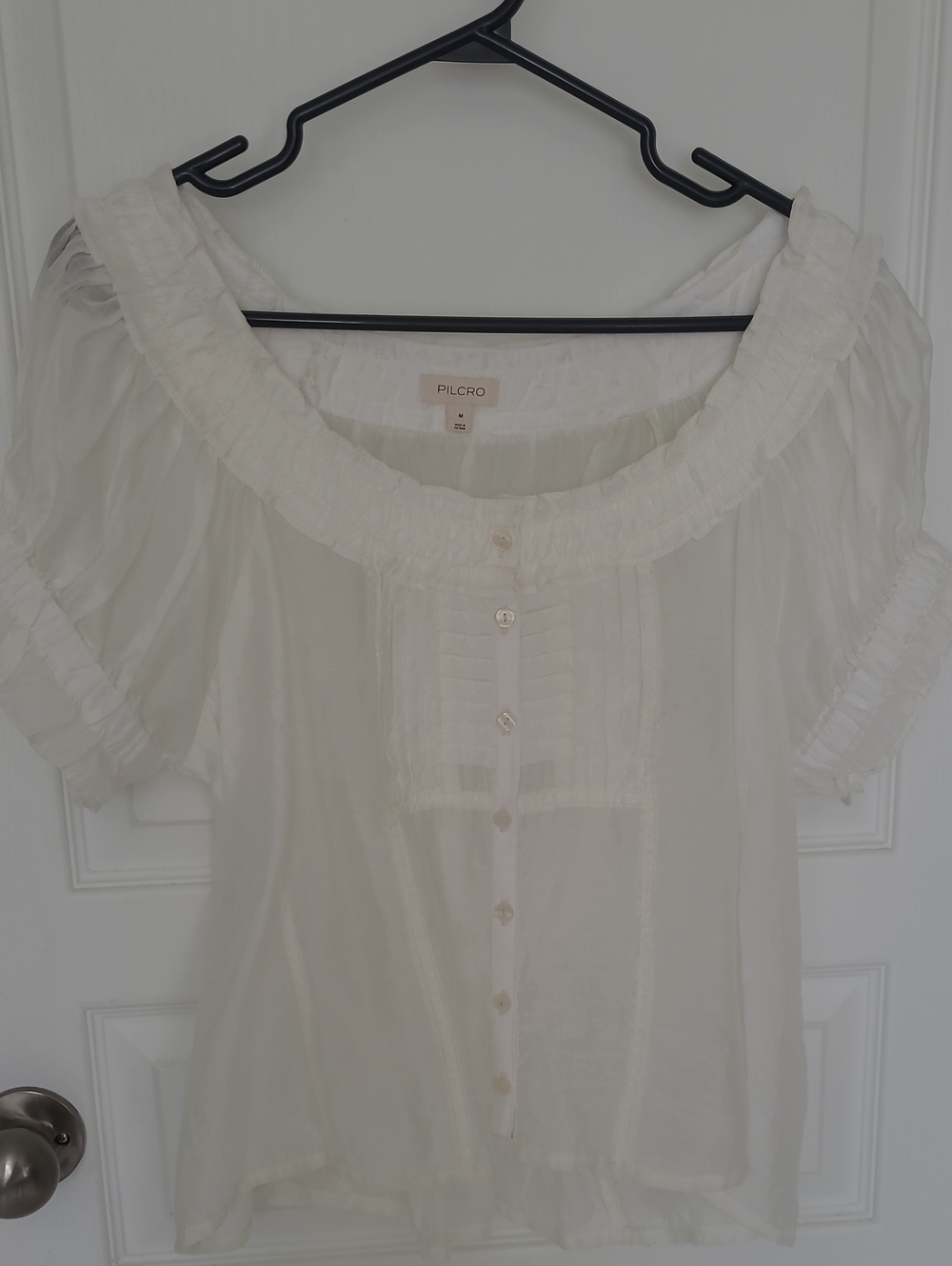 Pilcro White Sheer Ruffle Button-Front Blouse